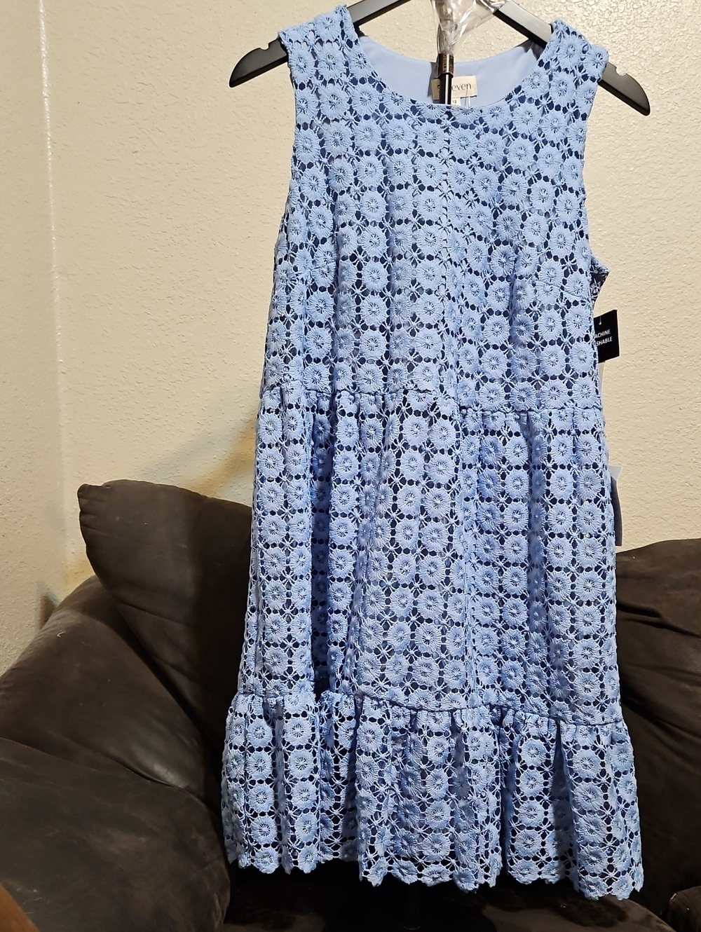 Sleeveless Light Blue Lace Tiered Midi Dress